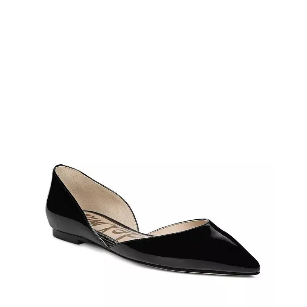 Black Patent Pointed Toe D'Orsay Flats - Women